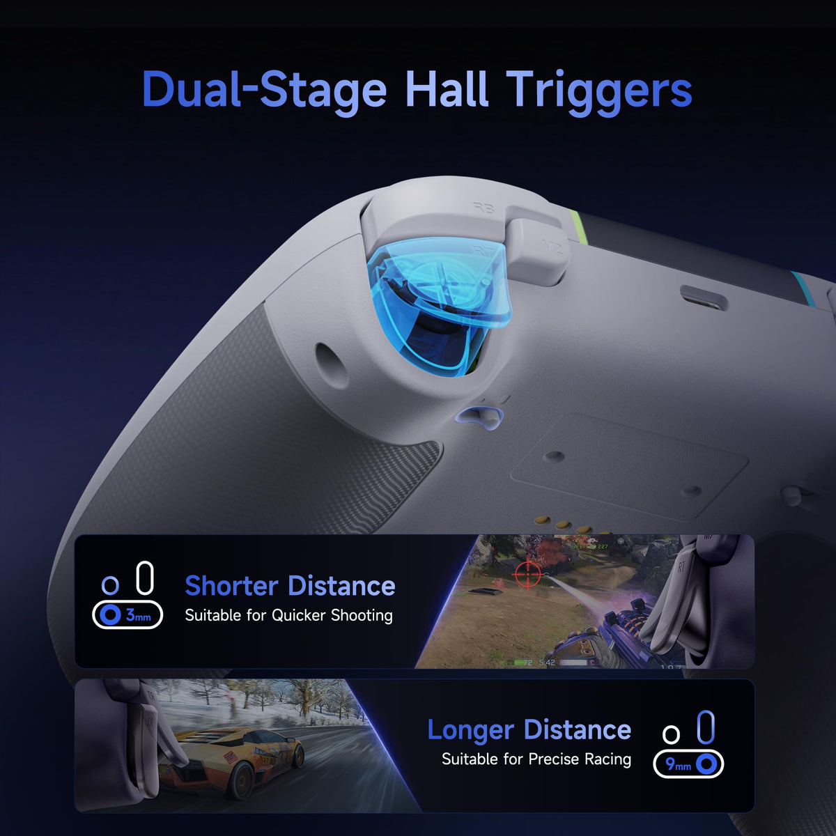 EasySMX X05 Pro Wireless Controller for PC Ergonomic Skin-Like Grip, Quiet-Touch Low-Noise Buttons, Dual Triggers, Hall Joysticks, 2 Programmable Buttons, RGB, 1000mAh Battery