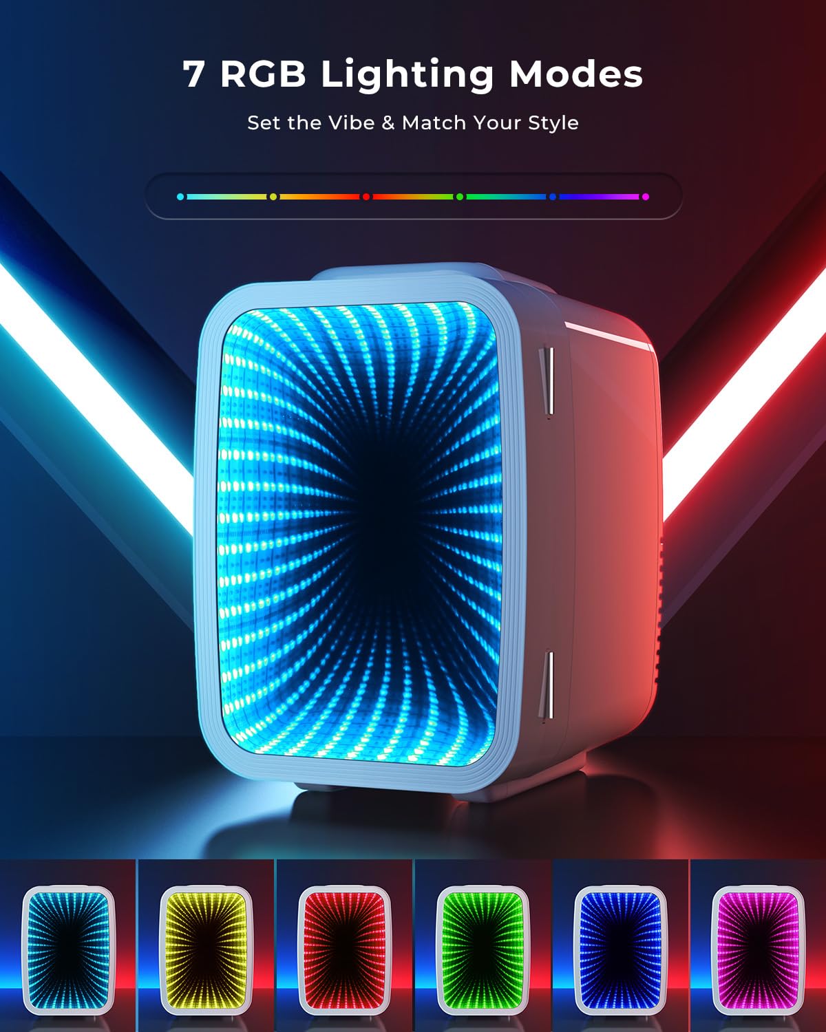 BEICHEN Mini Fridge for 4 L / 6 Cans, Quiet Small Fridge With 7 RGB