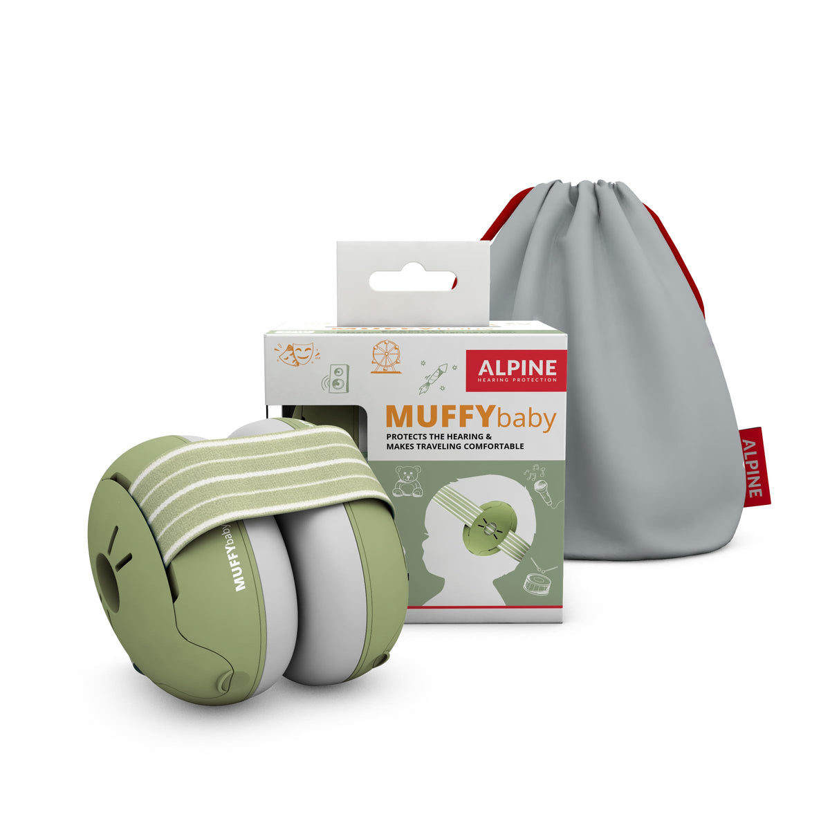 Alpine Muffy Baby Comfort Ear Defenders, Adjustable up to 48 months, Green