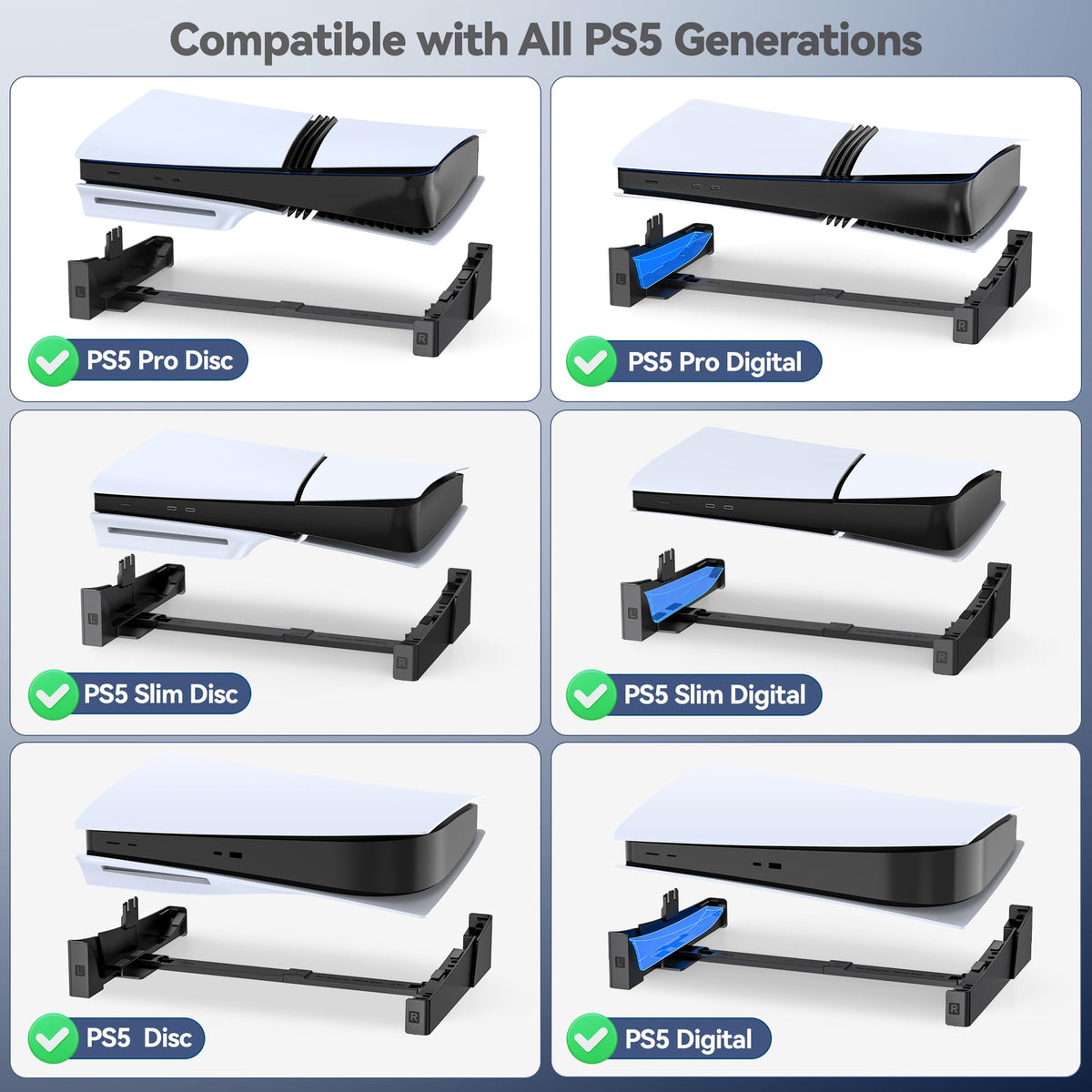 OIVO PS5/Slim/Pro Horizontal Stand for Disc & Digital Console, Protective Stable PS5 Accessories Base Stand with Upgraded Support Rods on Bottom & Scalable Design for PlayStation 5 Console Faceplates