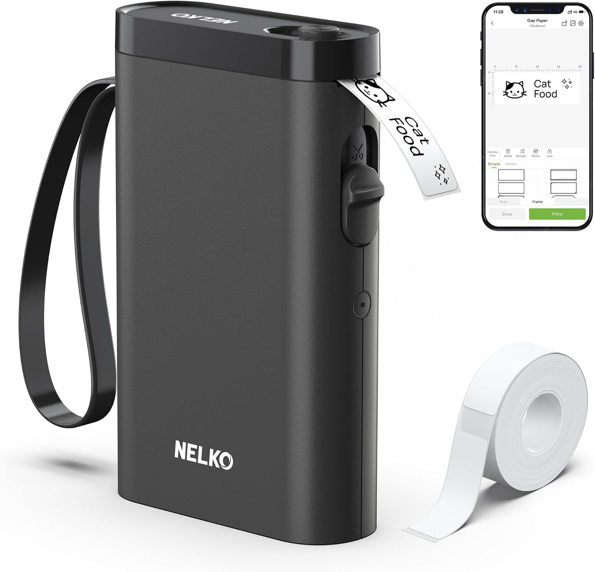 Nelko Label Maker P21 Portable Bluetooth Sticker Printer with Tape, Black