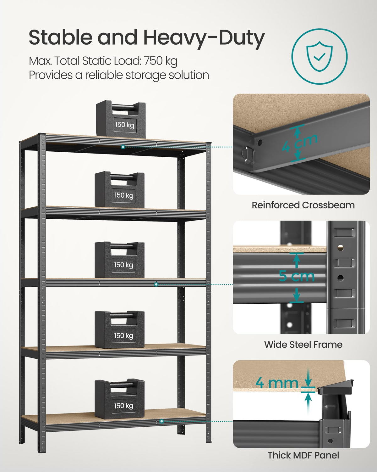 SONGMICS 5-Tier Heavy-Duty Shelving Units, Set of 2, Boltless Assembly