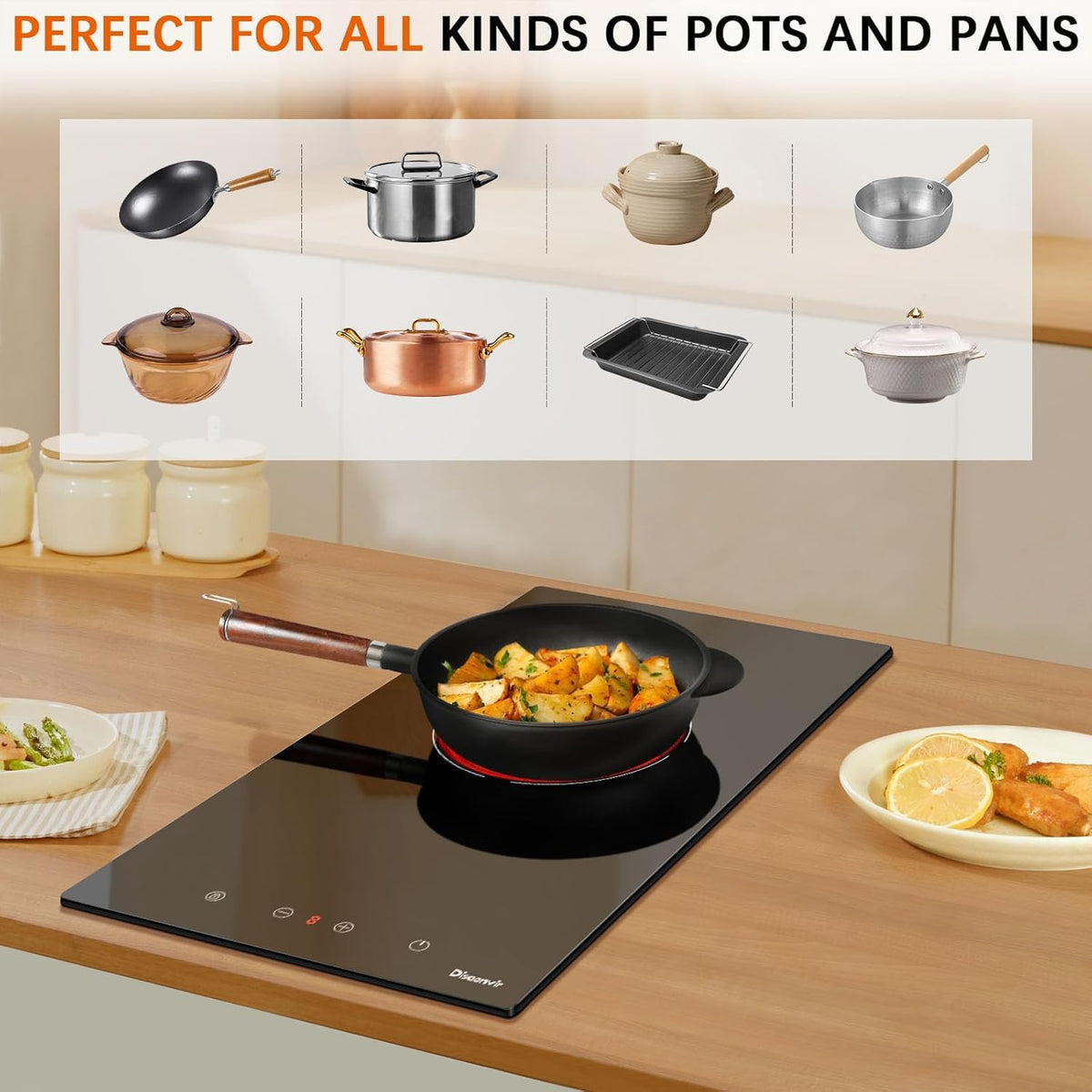 Double Ceramic Hob with Handle, Plug in 2 Ring Electric Hob
