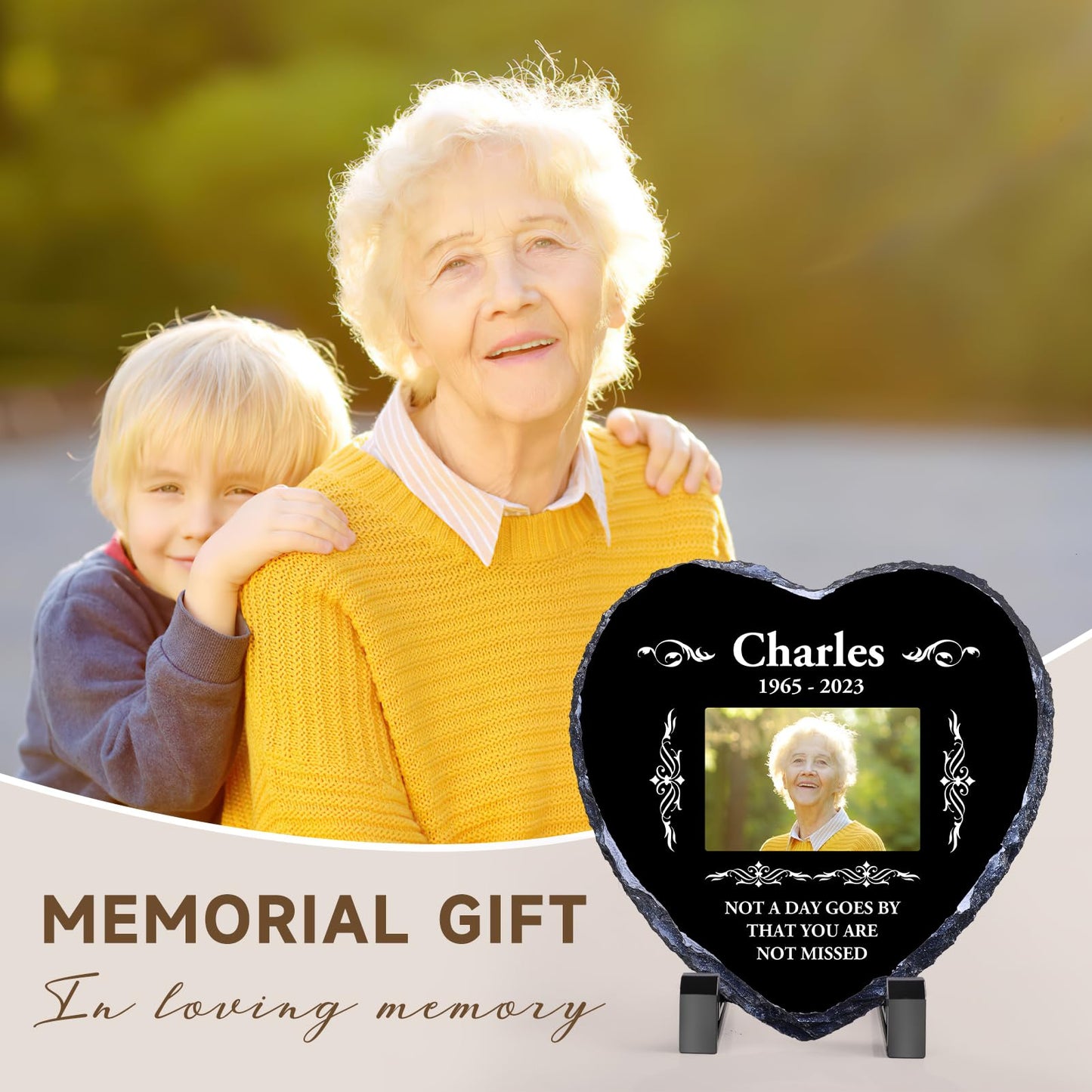 Personalised Memorial Plaque, Custom Rock Slate Frame with Photo Text, Customised Memorial Gifts for Loss of Loved One, Cemetery Decorations for Grave