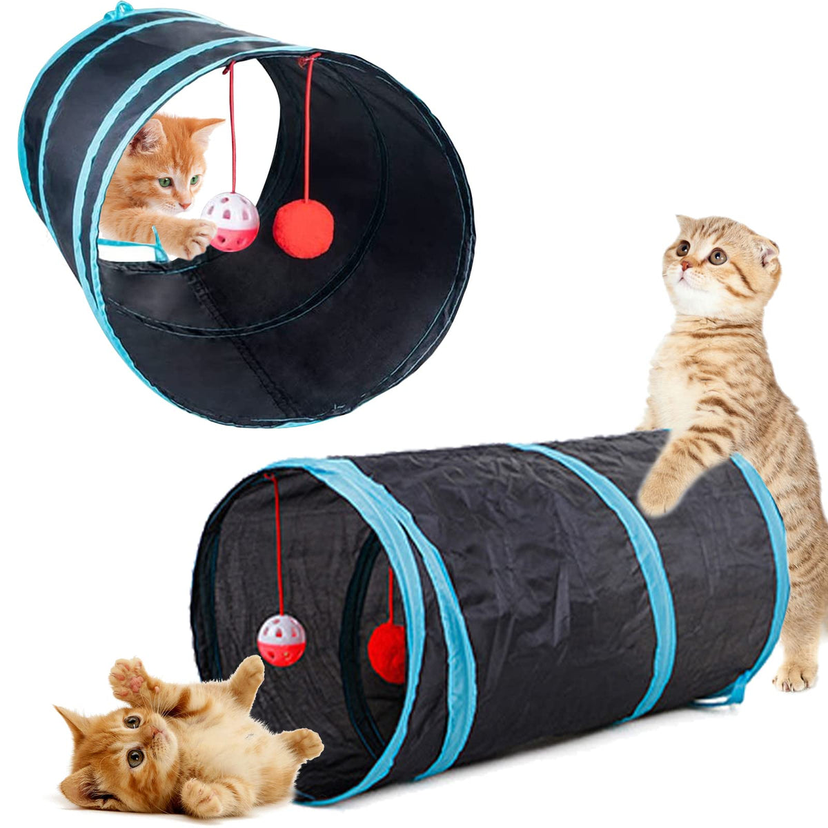 20 Pcs Cat Toys for Indoor Kitten, Collapsible Tunnel, Interactive Feather Wand Ball Spring Mice Toy for Puppy Kitty