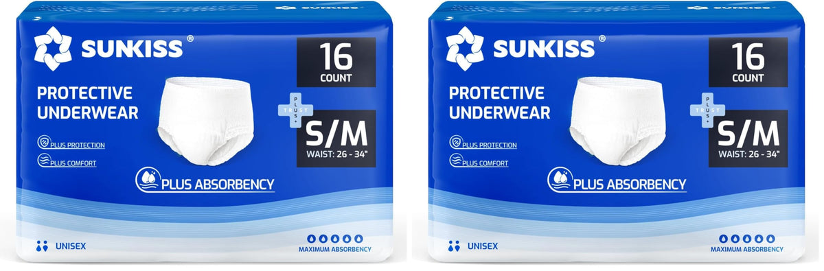 SUNKISS Incontinence Pants for Men and Women, Small/Medium, 64 Count (4×16)