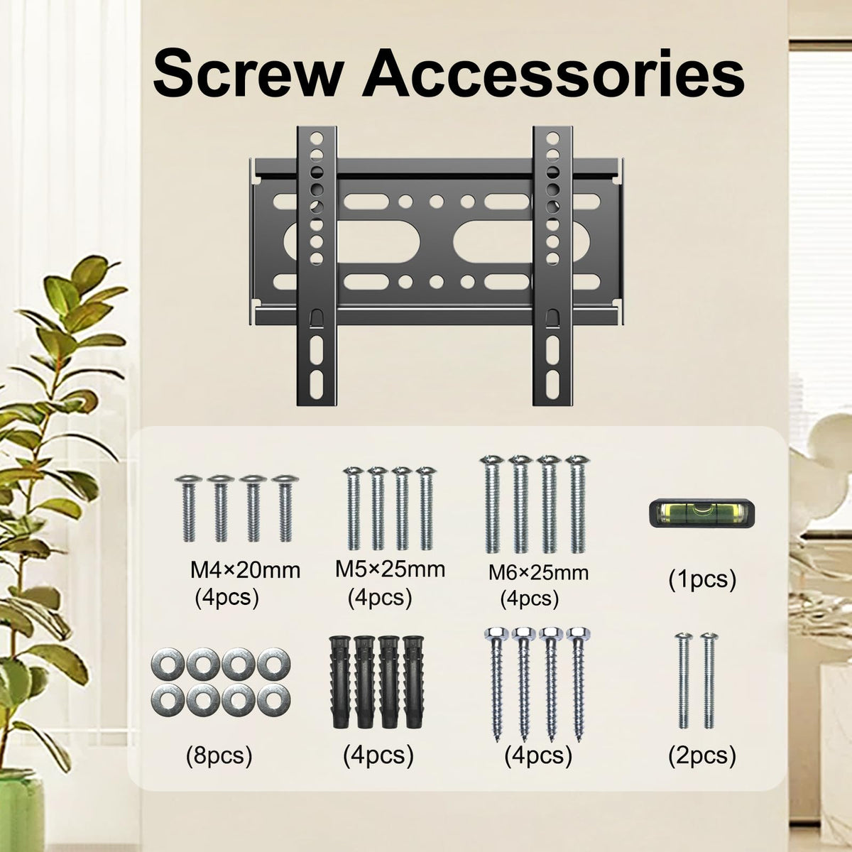 TV Wall Bracket Tilt for 14-42" LED/LCD/OLED Flat&Curved TVs Monitor, Support 25kg with Max VESA 200x200mm Spirit Level Included, Television Wall Mount Fit 32 38 40 inch Universal TV Bracket