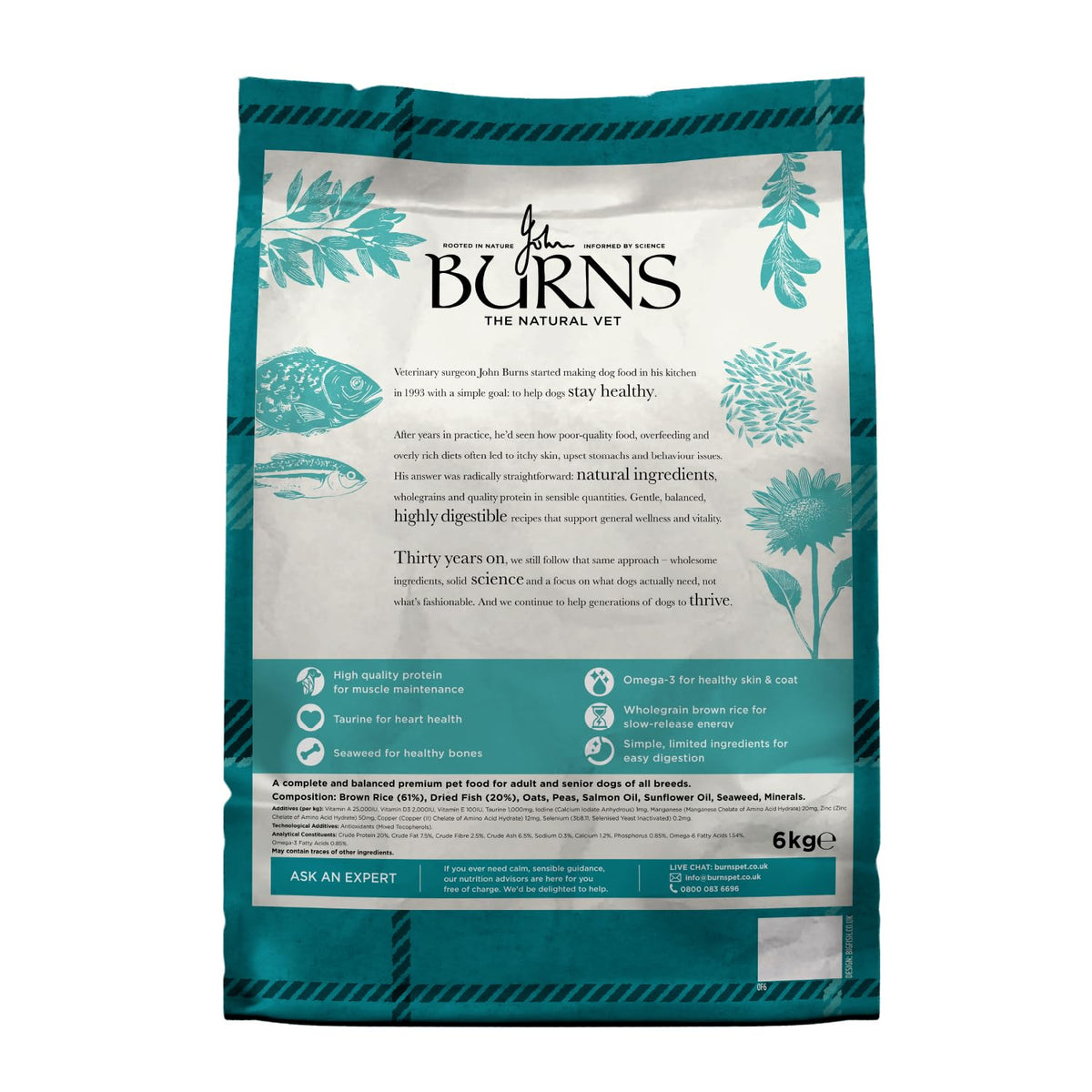 Burns Pet Nutrition Hypoallergenic Complete Dry Dog Food Adult and Senior Dog Original Chicken and Brown Rice 12 kg