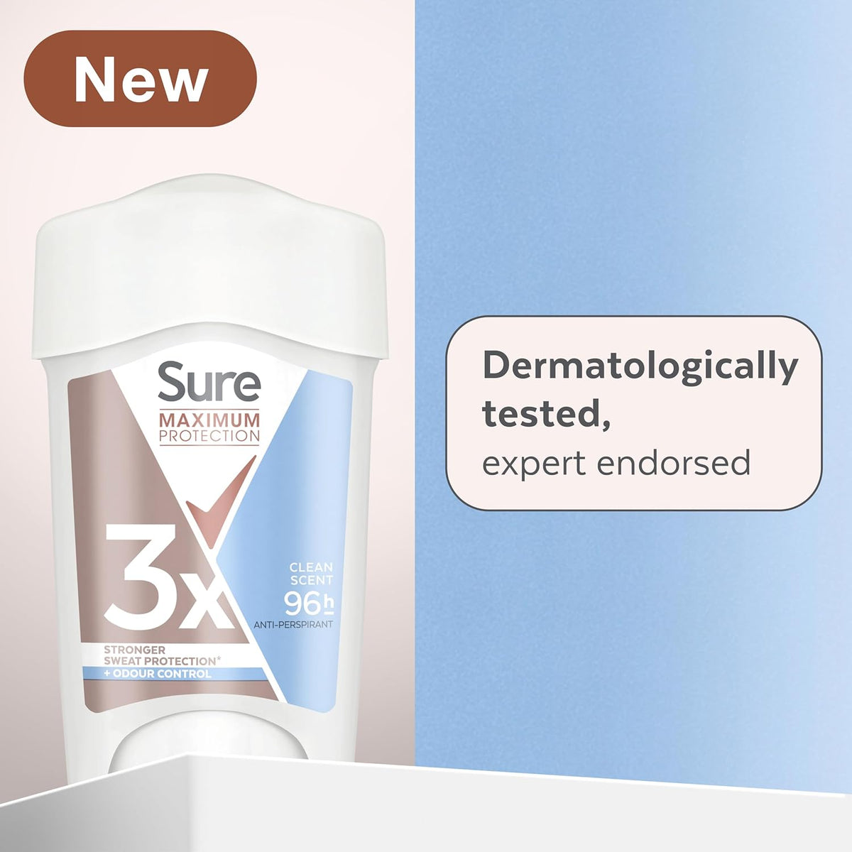 Sure Women Maximum Protection Clean Scent Antiperspirant Deodorant Cream Stick with 3x stronger* sweat protection for 96 hour sweat and odour protection 45 ml