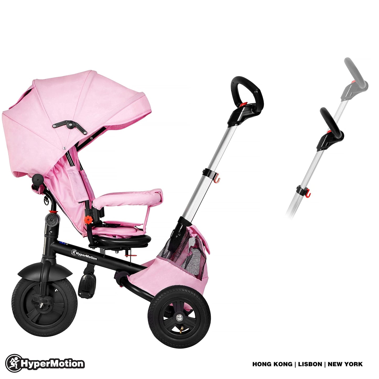 HyperMotion Toddler Tricycle with Parent Handle, Canopy, Safety Belt & Basket — From 12 Months