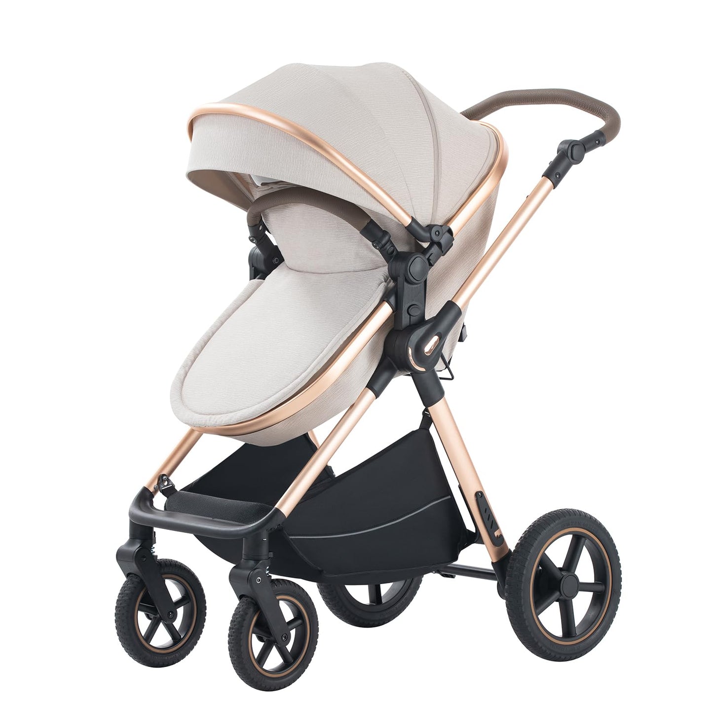 3 in 1 Pram Pushchair Aluminium Frame High Landscape Combined Buggy Lightweight Folding Stroller 3 in 1 Travel System Pram for Newborns Toddlers 0-36 Months from Birth (H9-Pink, H9)