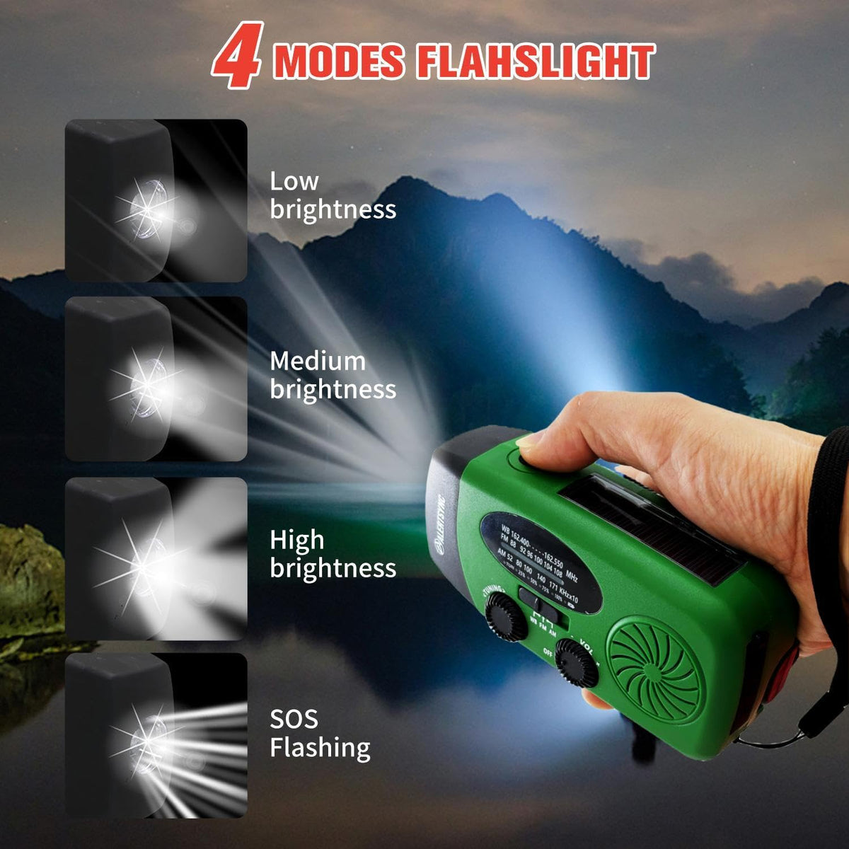 5000mAh Wind Up Solar Radio, Emergency Crank Weather Radio, FM/AM Radios