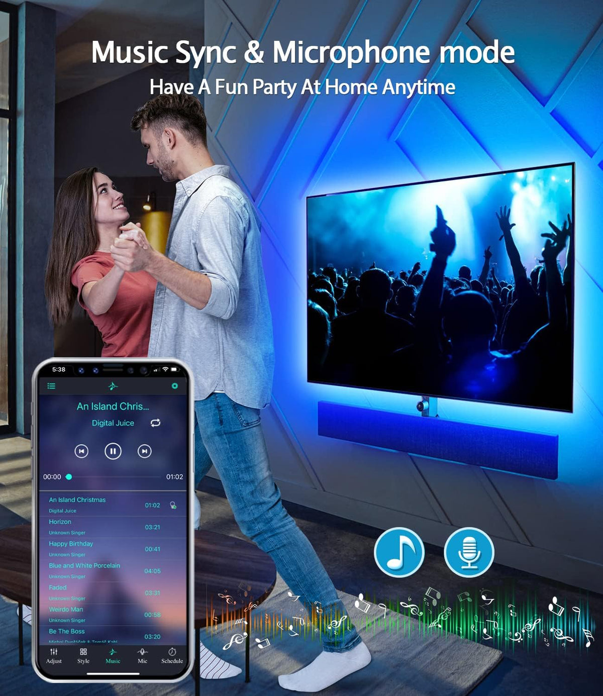 Daymeet TV Led Lights, 4M TV Led Backlight for Lights USB Powered RGBIC Light Strip for 55-75 inch Monitor Behind Lighting with Remote Music Sync Bluetooth APP Control