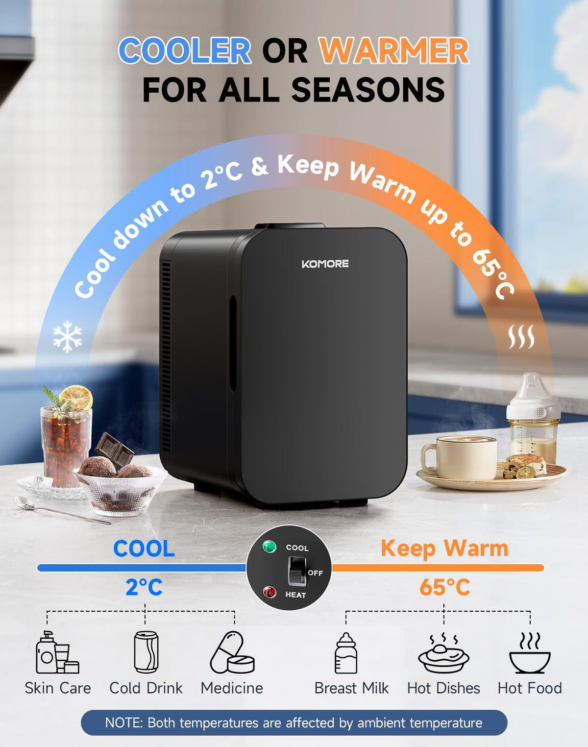 Mini Fridge, Portable Small Fridge, Cooler & Warmer, 18L, White
