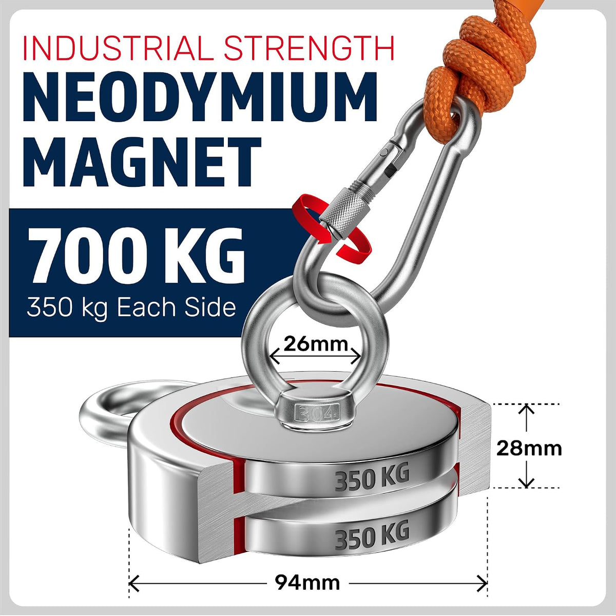 MAGFISHION Magnet Fishing Kit - 700 KG (1600lb) - Ø94mm - Fishing Magnets