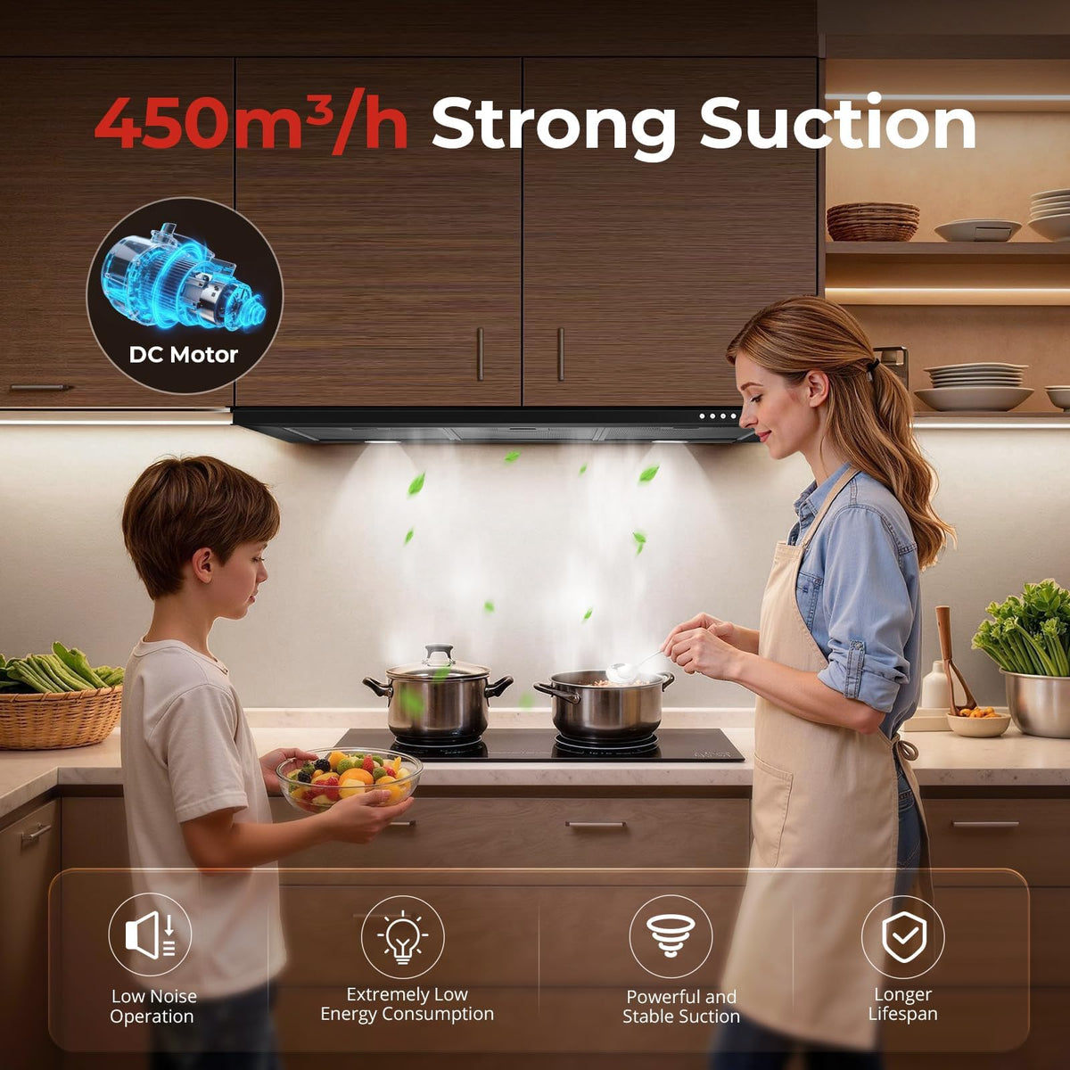 SNDOAS Chimney Cooker Hood 90cm, 3-Speed, Recirculating & Ducting