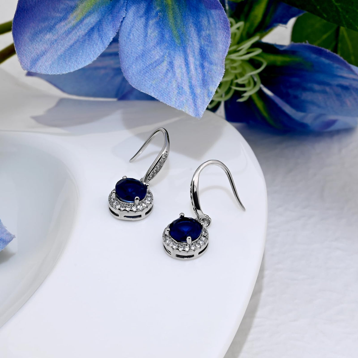Birthstone Drop Earrings for Women, Silver Plated Dangle Earrings