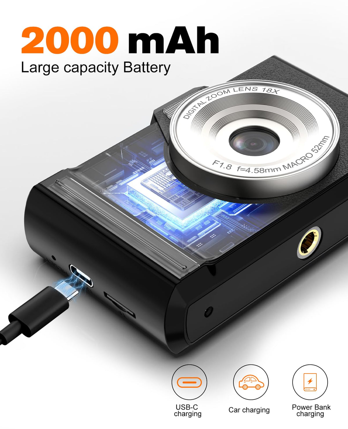 Digital Camera 4K 64MP Portable Vlogging Camera with 32GB SD Card