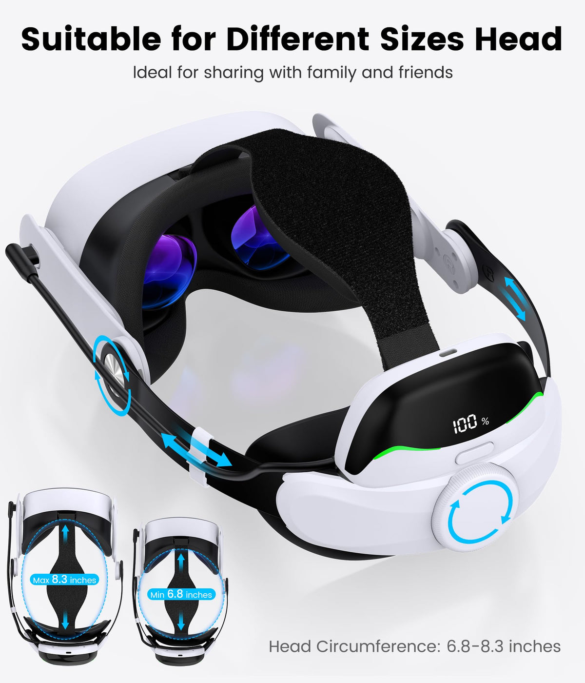 HELLCOOL Head Strap with 10000mAh Battery Pack Cables for Meta Quest 3S/3/2,Adjustable Elite Strap Replacement Intended for Quest Head Strap,VR Headset Accessories