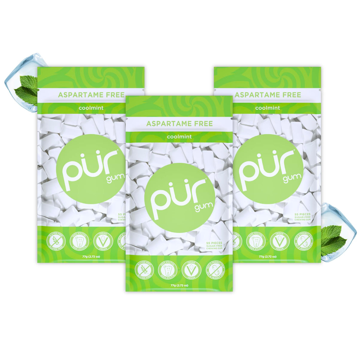 PUR Gum, Spearmint, Xylitol Gum, No Artificial flavour, 55 Count