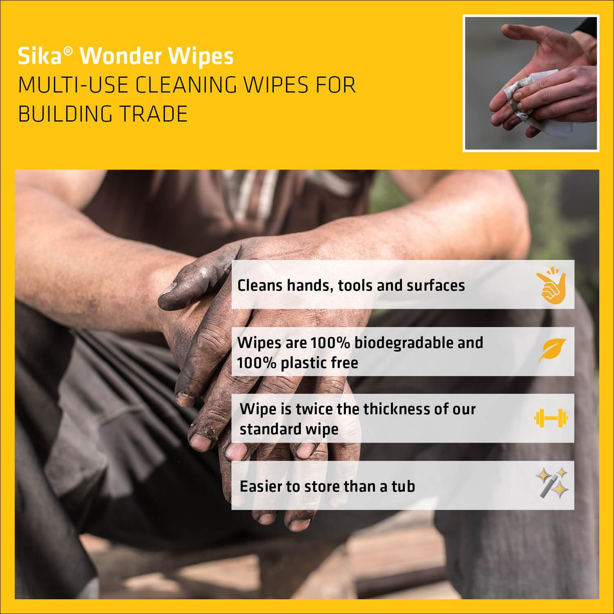 Sika Wonder Wipes Multi-Use Cleaning Wipes For The Building Trade, 100 Pack