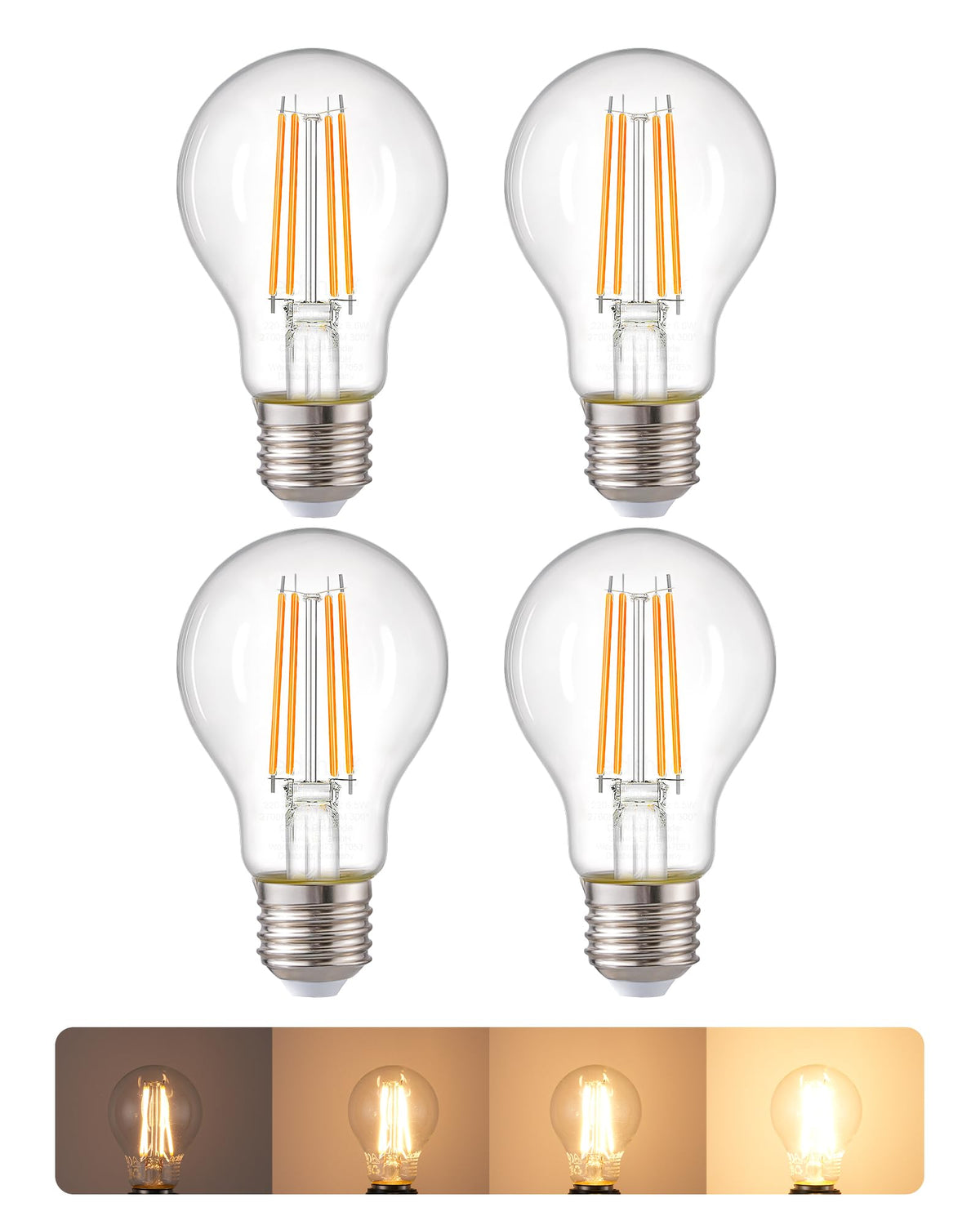EDISHINE 6 Pack E27 Dimmable LED Edison Bulbs, 6.5W 2700K Warm White, 806LM