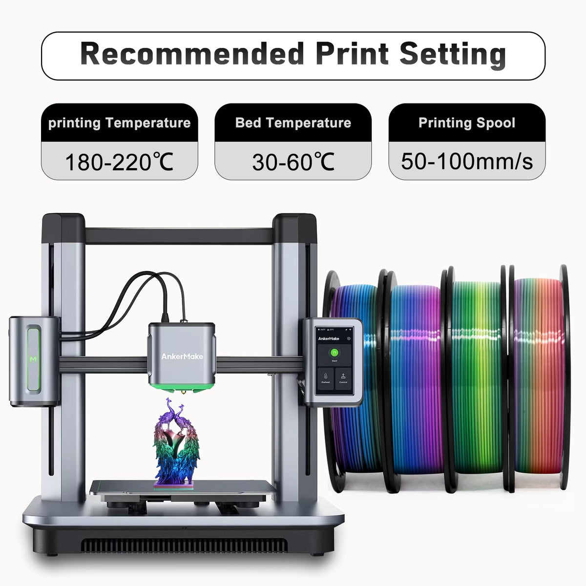 YOUSU 3D Printer Filament Bundle,Glow in The Dark Filament Multicolor,PLA Filament 1.75 mm,Green, Blue,Purple and Rainbow Accuracy +/- 0.03 mm,250g X 4 Pack