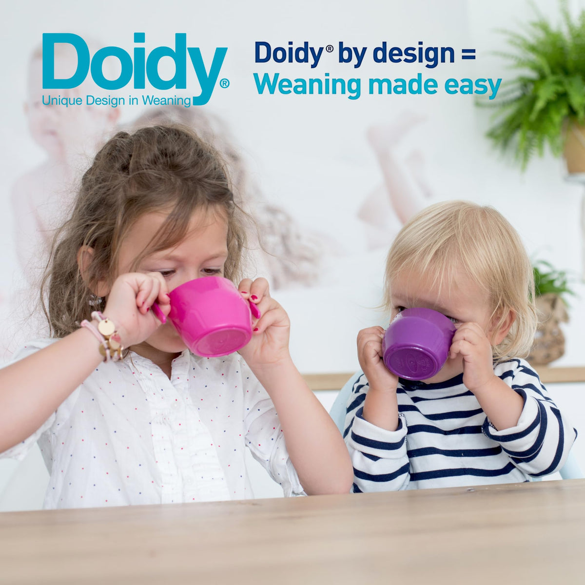 Doidy Cup, Open Cup for Training Baby 6 Months-3 Years, 200ml, Slanted Weaning Cup with Handles for Learning to Drink, BPA Free, 2 Pack (Orange)