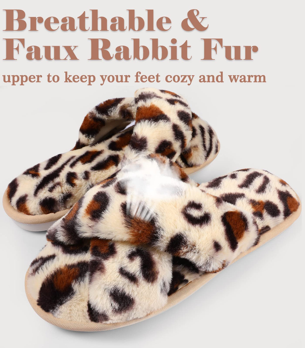 Ankis Women Slippers Fluffy Slippers Memory Foam, Cross Band Furry Open Toe Slippers Cozy Plush Home Shoes Indoor Outdoor Anti-Slide Slipper