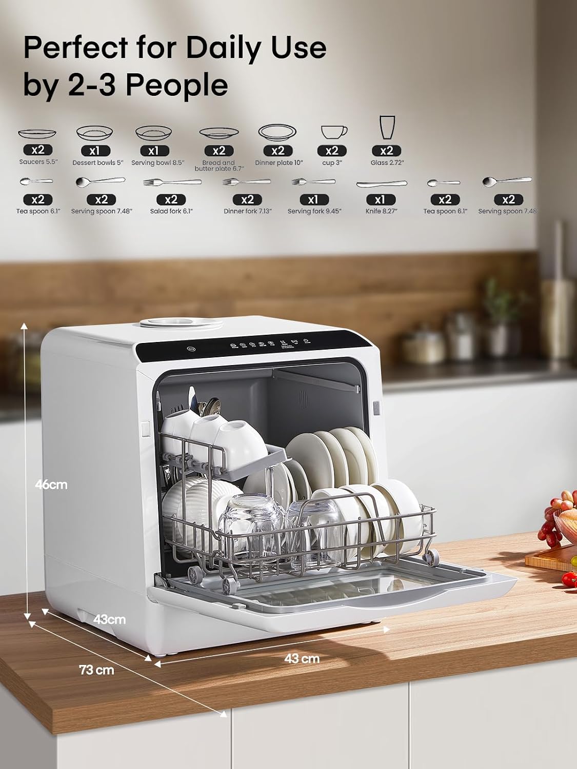 Table Top Dishwasher, Mini Countertop Dishwasher W/ 6 Programs, Delayed Start Function and Air Drying Function, and 5L Built-in Water Tank, No Installation Needed