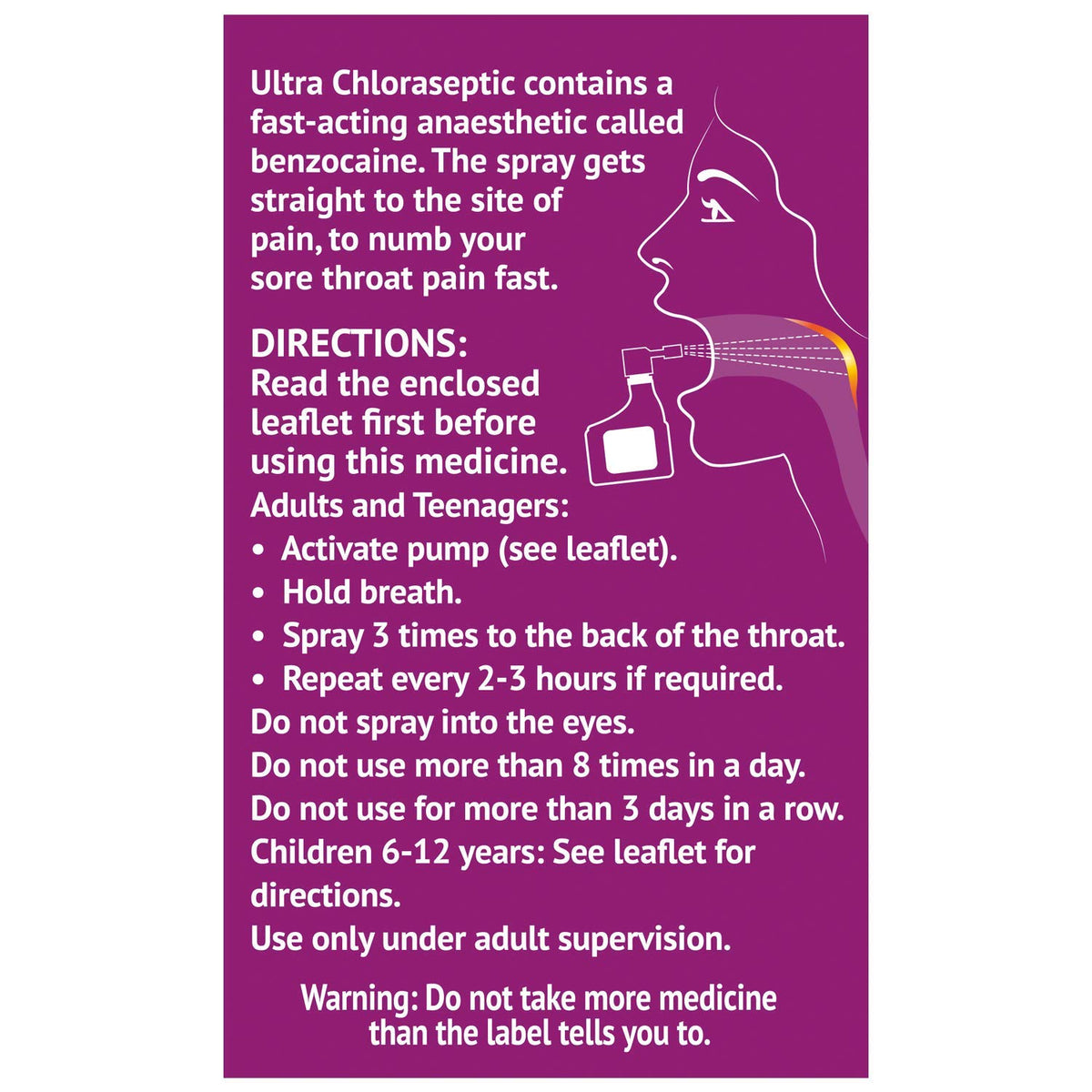 Ultra Chloraseptic Honey and Lemon, Sore Throat Pain Relief Spray 15ml