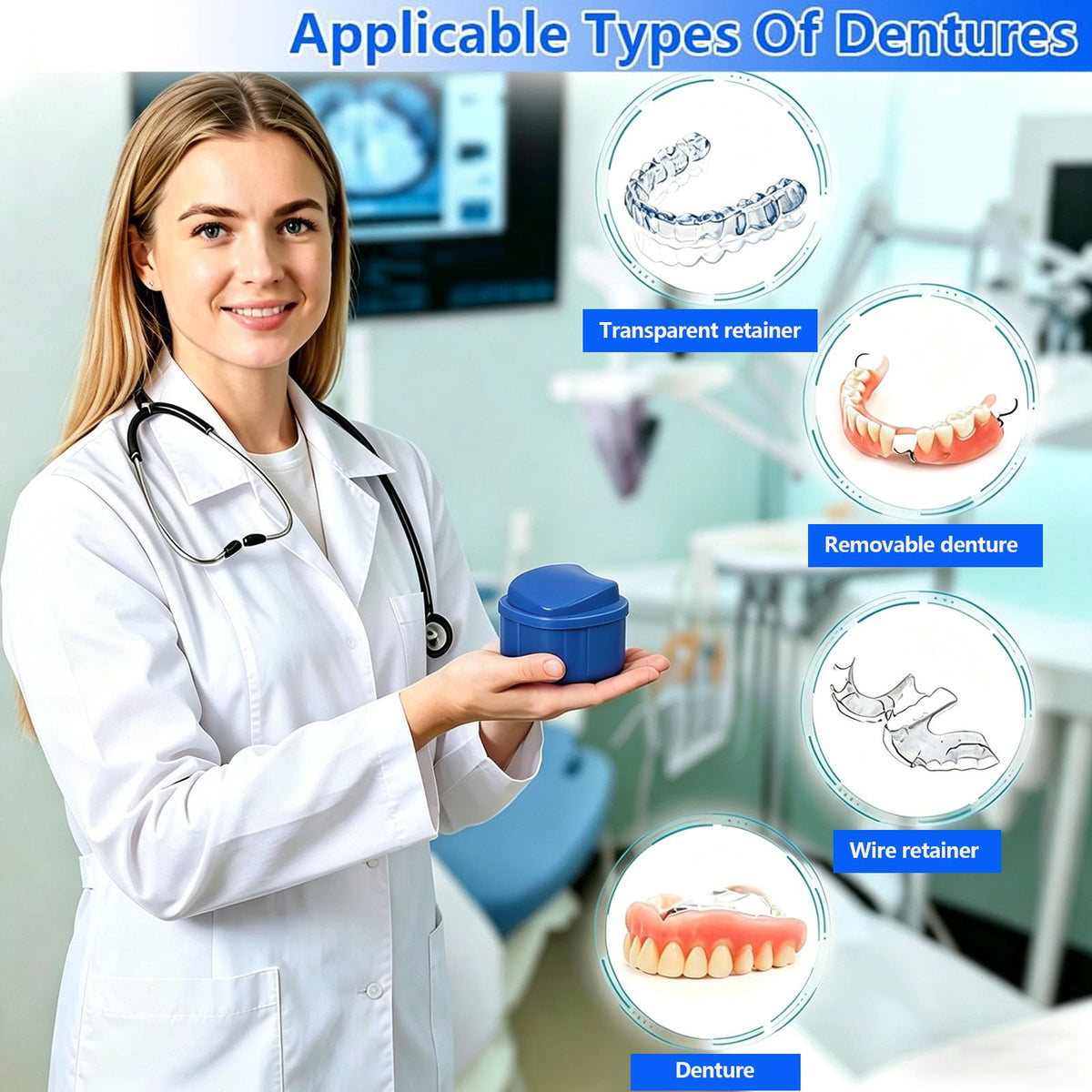 chenqi Retainer Cup Holder Mouthguard Cleaning Case with Strainer Basket, Denture Bath Box Storage Cup Holder for Travel Cleaning