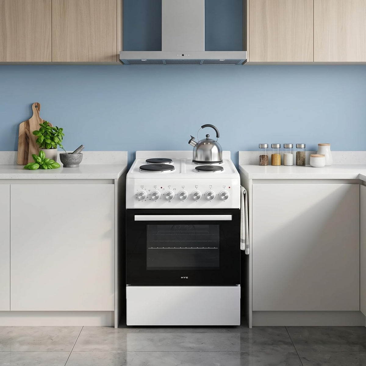 HYE 60cm Freestanding Cooker - Electric Cooker with Kitchen Stove, White