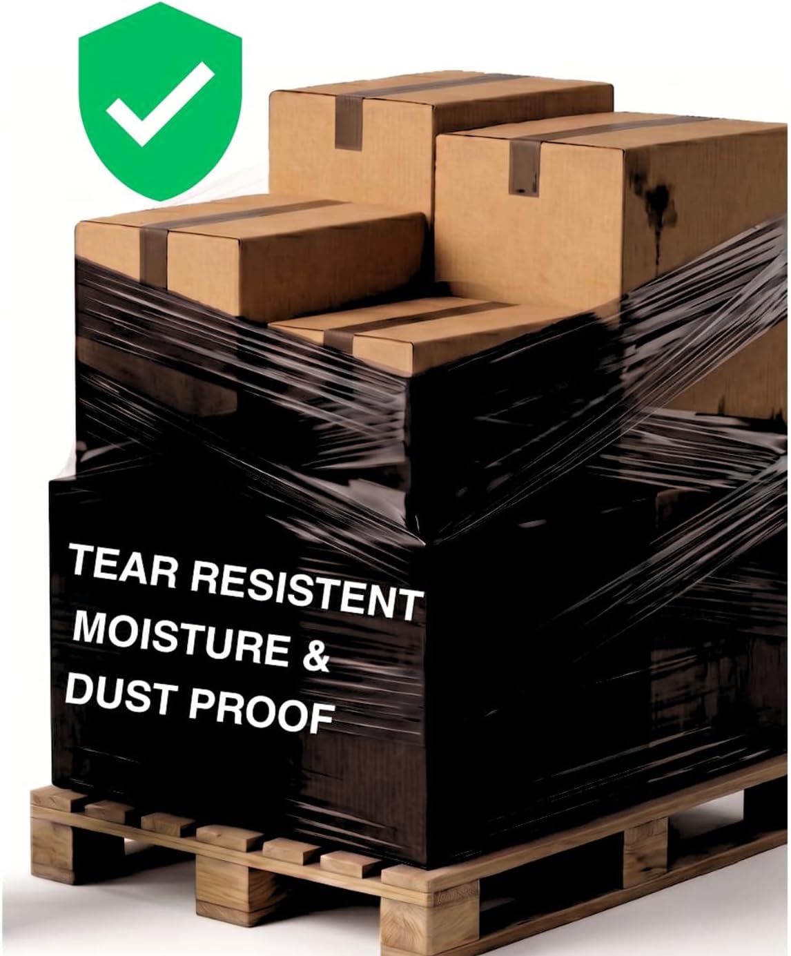 REQUISITE NEEDS Heavy Duty Stretch Film 400mm x 250m – Waterproof & Moisture Proof Pallet Wrap for Packaging, Moving & Storage (Black, 6)