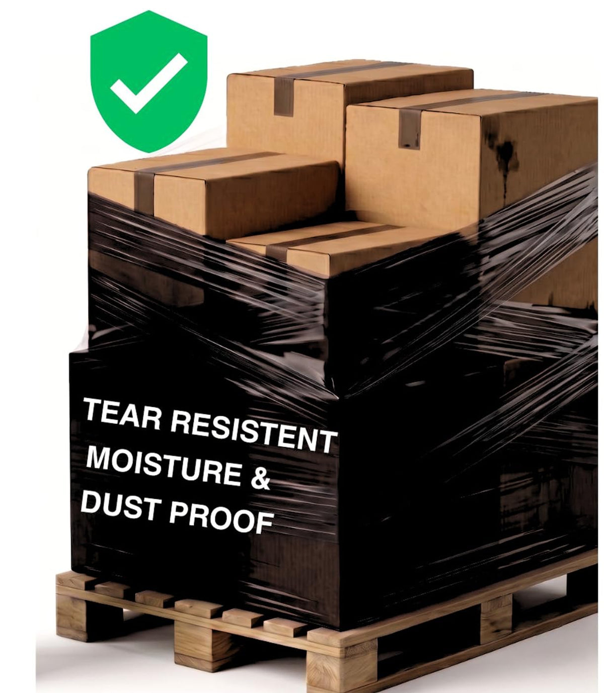 REQUISITE NEEDS Heavy Duty Stretch Film 400mm x 250m – Waterproof & Moisture Proof Pallet Wrap for Packaging, Moving & Storage (Black, 6)