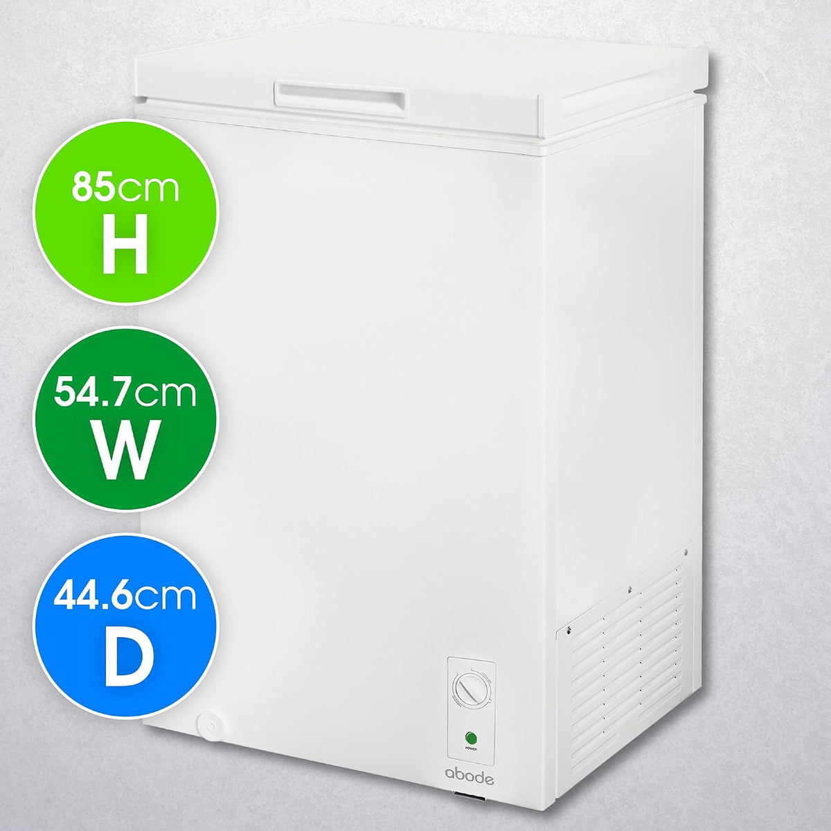 Abode Freestanding White Chest Freezer 99L with Removable Wire Basket & Counter Balance Lid, Adjustable Thermostat, 4 Star Freezer, Suitable for Garages & Outbuildings A99CF0E1W