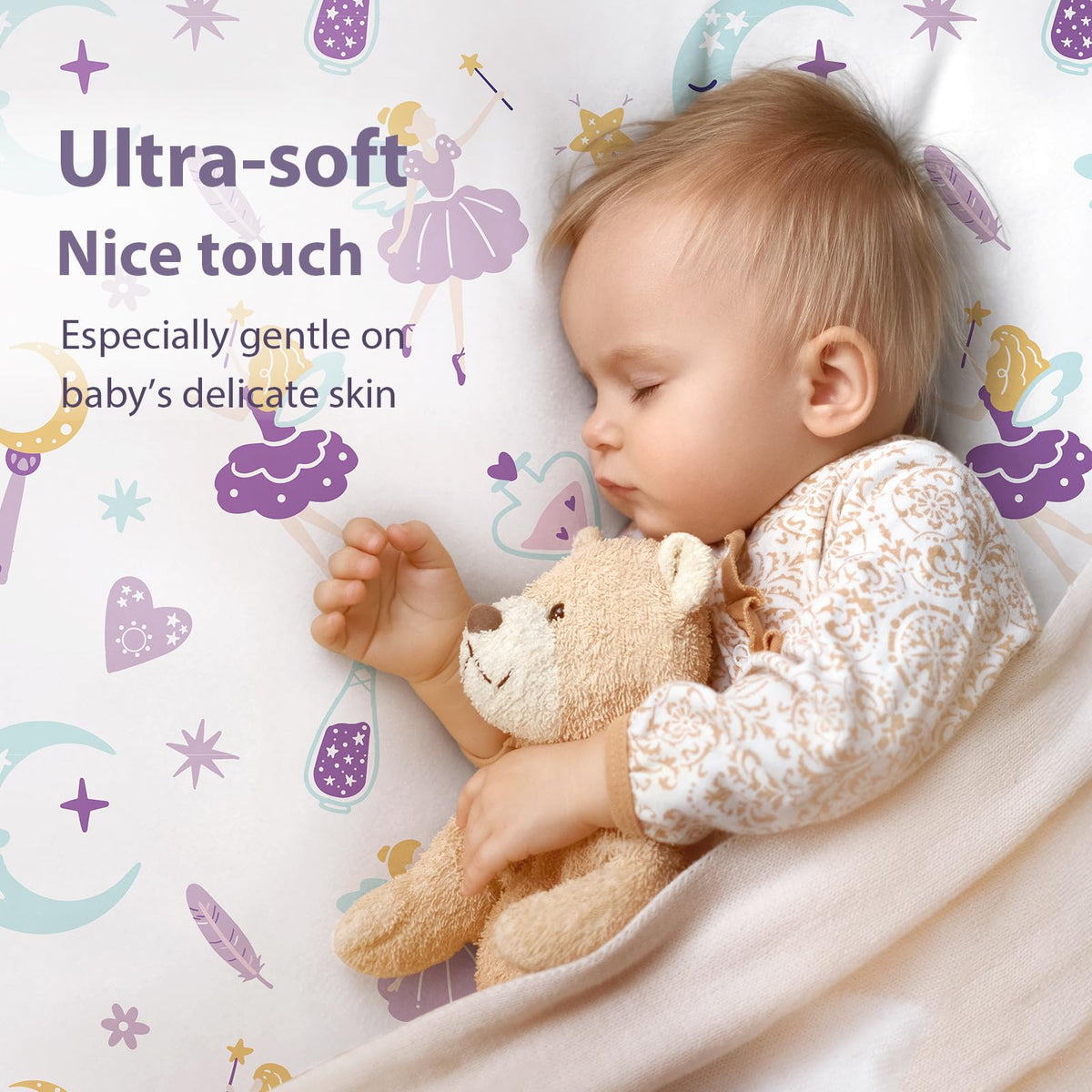 Cot Bed Sheets 140 x 70cm Fitted, 3 Pack Baby Cot Sheets, Ultra Soft & Silky Smooth Microfiber Toddler Bed Sheets Pink Rainbow