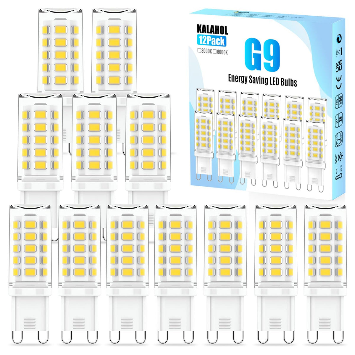 6 Pack G9 LED Bulbs Warm White, 4W, 3000K, No Flicker, Equivalent to 40W Halogen, 400LM, Non-Dimmable, Energy Saving G9 LED Light Bulbs for Decoration, Office, Home Lighting Decor and More