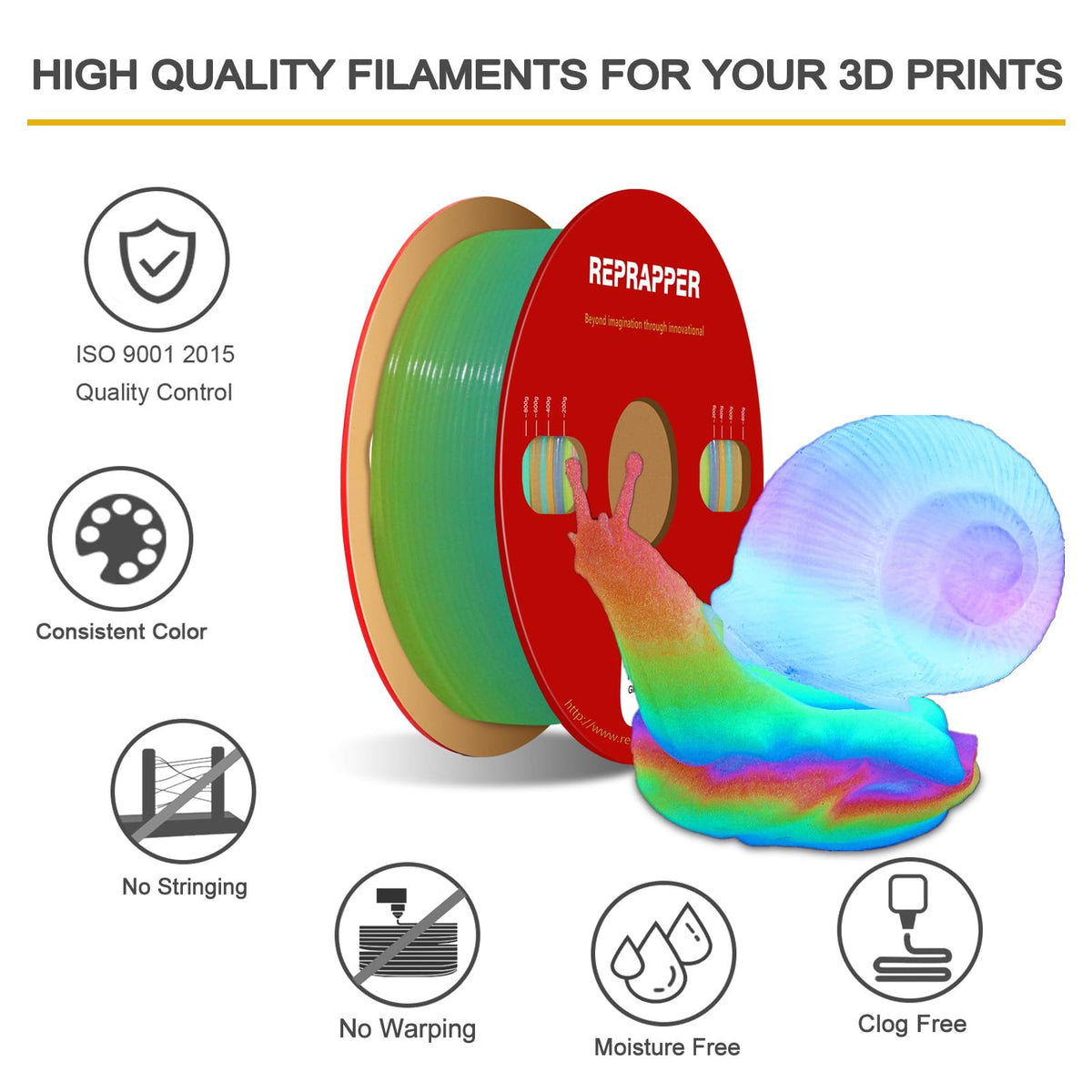 Reprapper 4X 250g Color Pack – Dual Color PLA Filament 1.75mm for 3D Printer & 3D Pen, Multicolour Filament, 4 x 250g Matte Red/Blue, Matte Purple/Green, Silk Red/Blue, and Silk Purple/Green