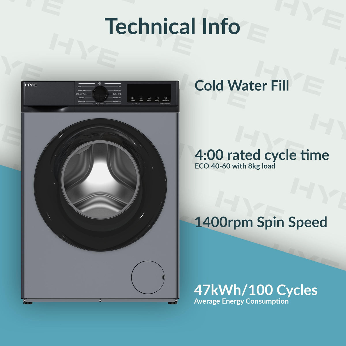 HYE Washing Machine - 7KG Drum, 1200RPM, White