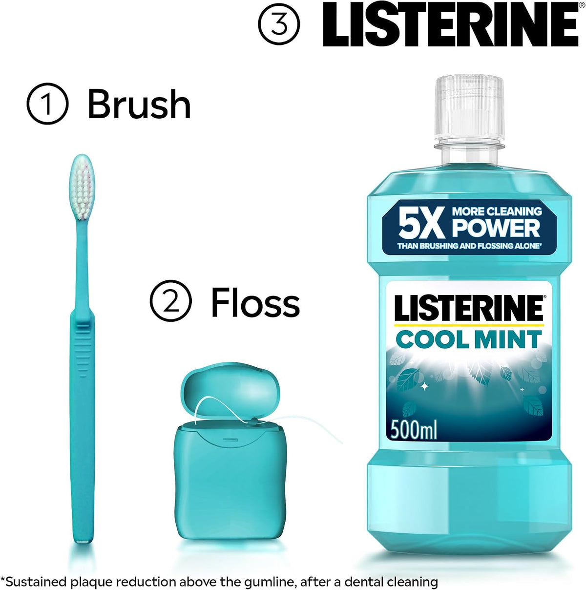 Listerine Cool Mint Mouthwash, 6X 500ml, Blue