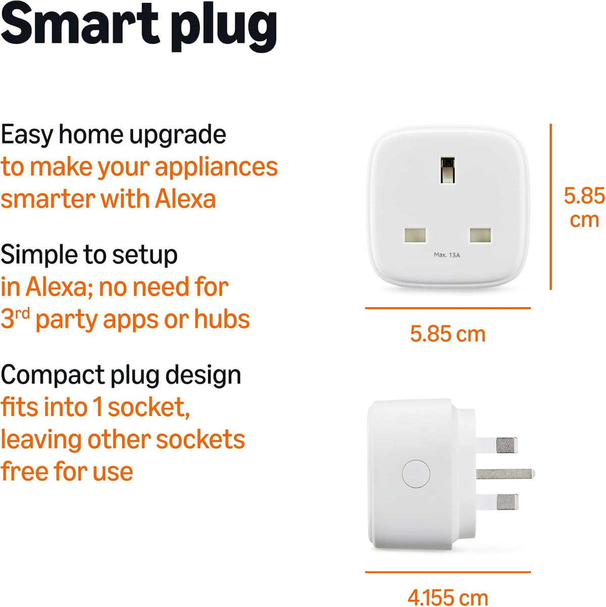Amazon Basics Single Outlet Indoor Wi-Fi Smart Plug, works with Alexa only, 1 Pack, White, UK