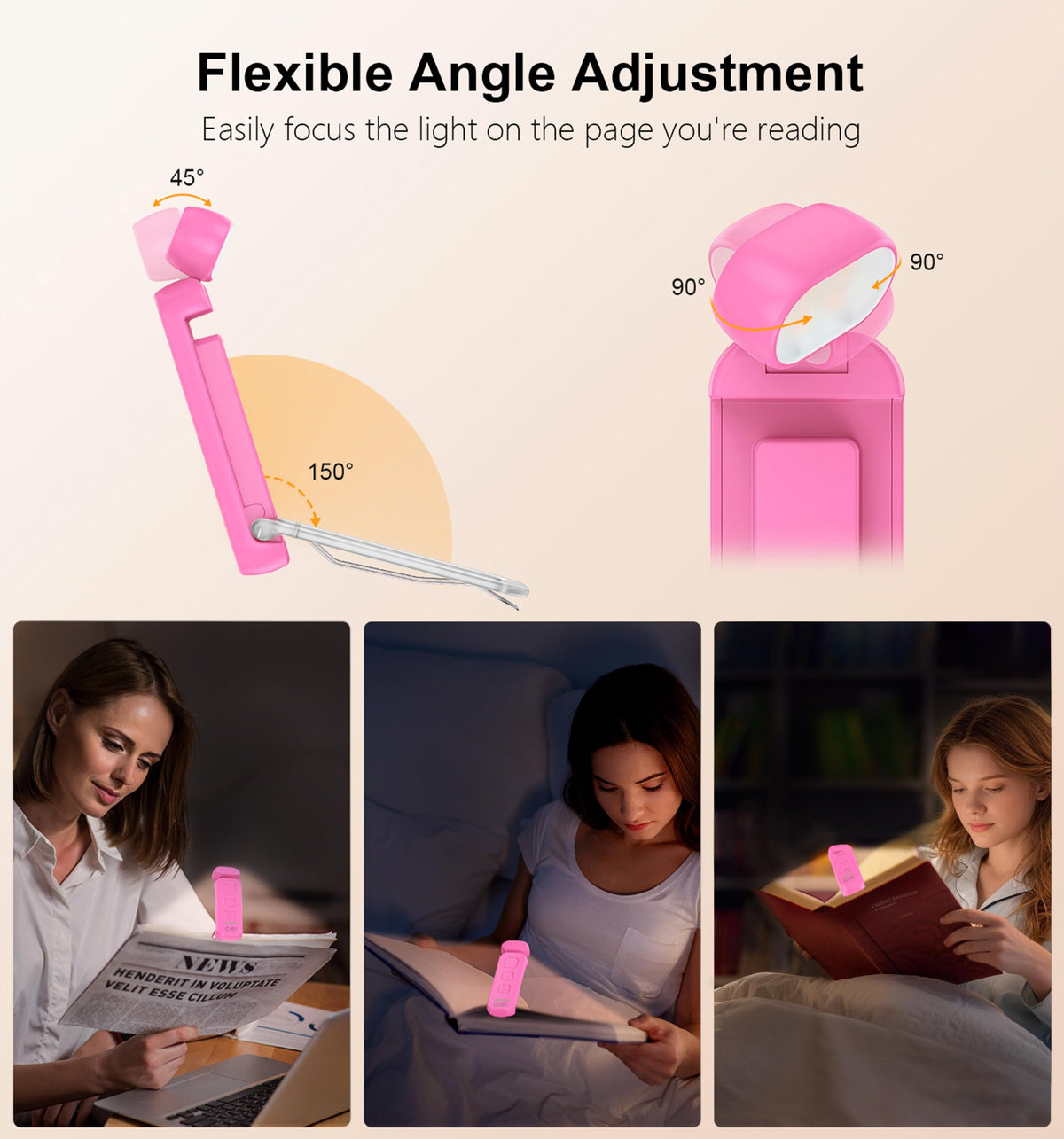 Gritin Book Light Rechargeable, Reading Light Lamp Clip on Books