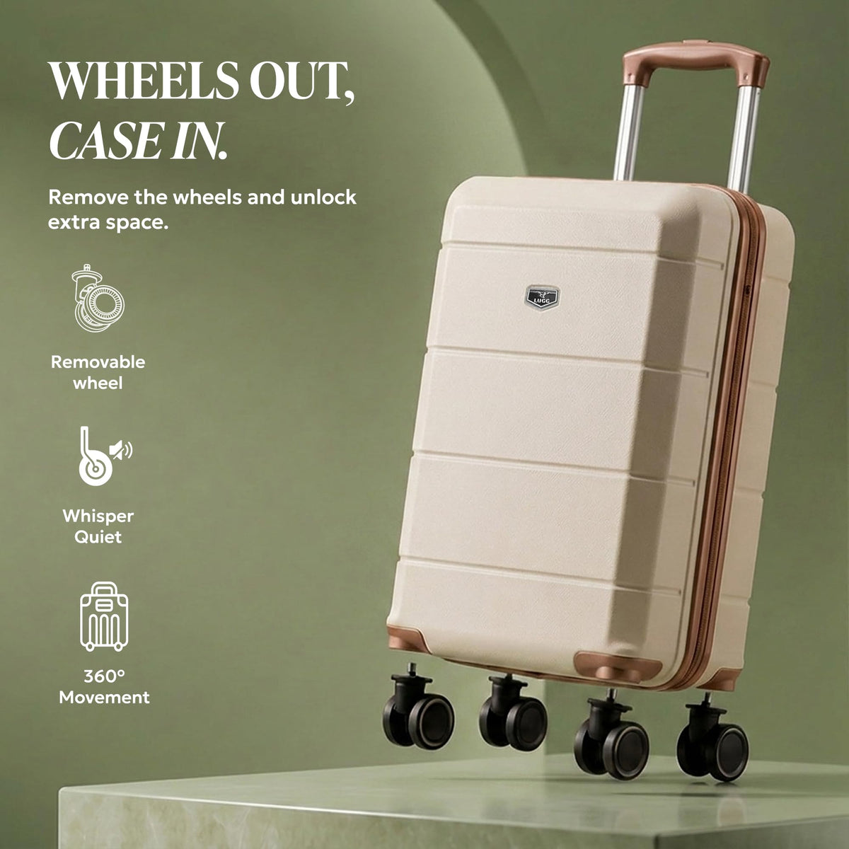 LUGG Jetset 40cm Suitcase 40x30x20cm, Ryanair Compatible Underseat Size, Hard Shell ABS, Spinner with Removable Wheels, Lightweight Travel Luggage, 1 Year Warranty