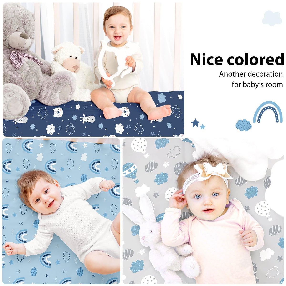 Cot Bed Sheets 140 x 70cm Fitted, 3 Pack Baby Cot Sheets, Ultra Soft & Silky Smooth Microfiber Toddler Bed Sheets Pink Rainbow