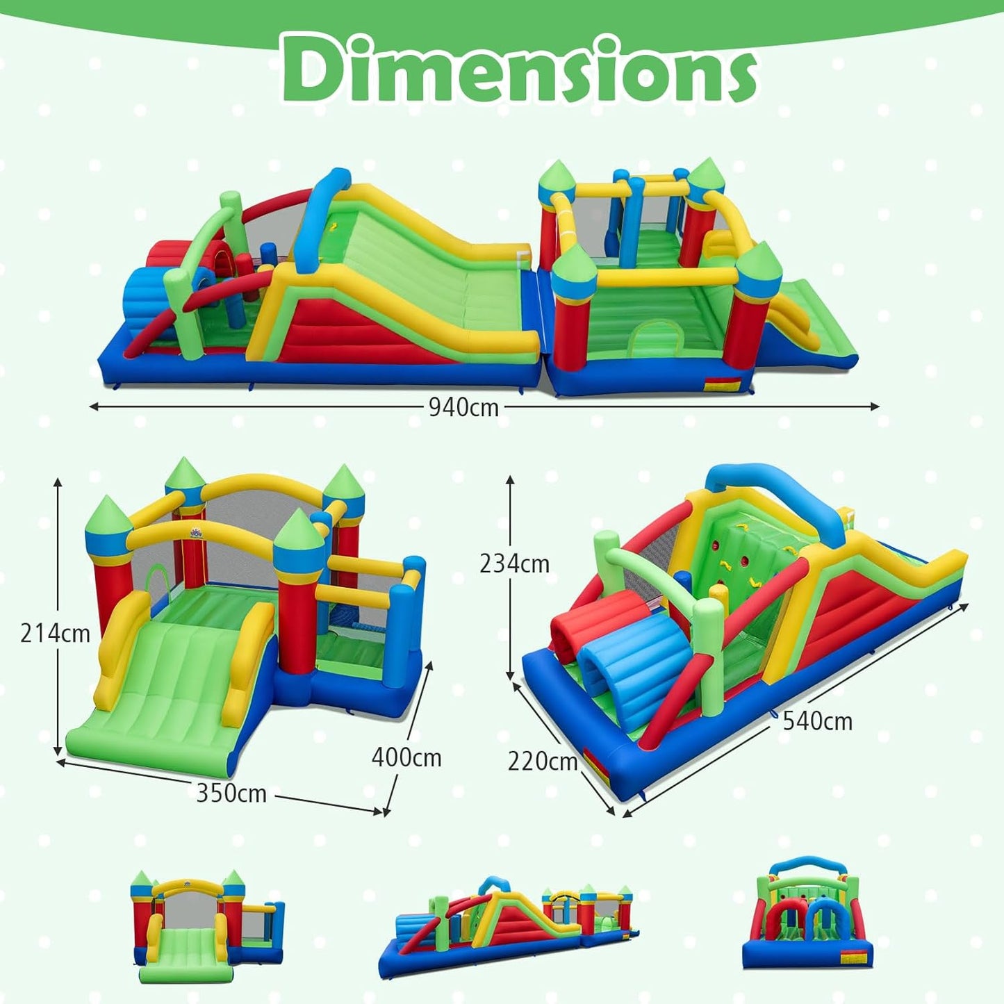 COSTWAY Giant 2-Part Inflatable Bounce House with Obstacle Course, Dual Slides & Tunnels — 940cm | Ages 3-12