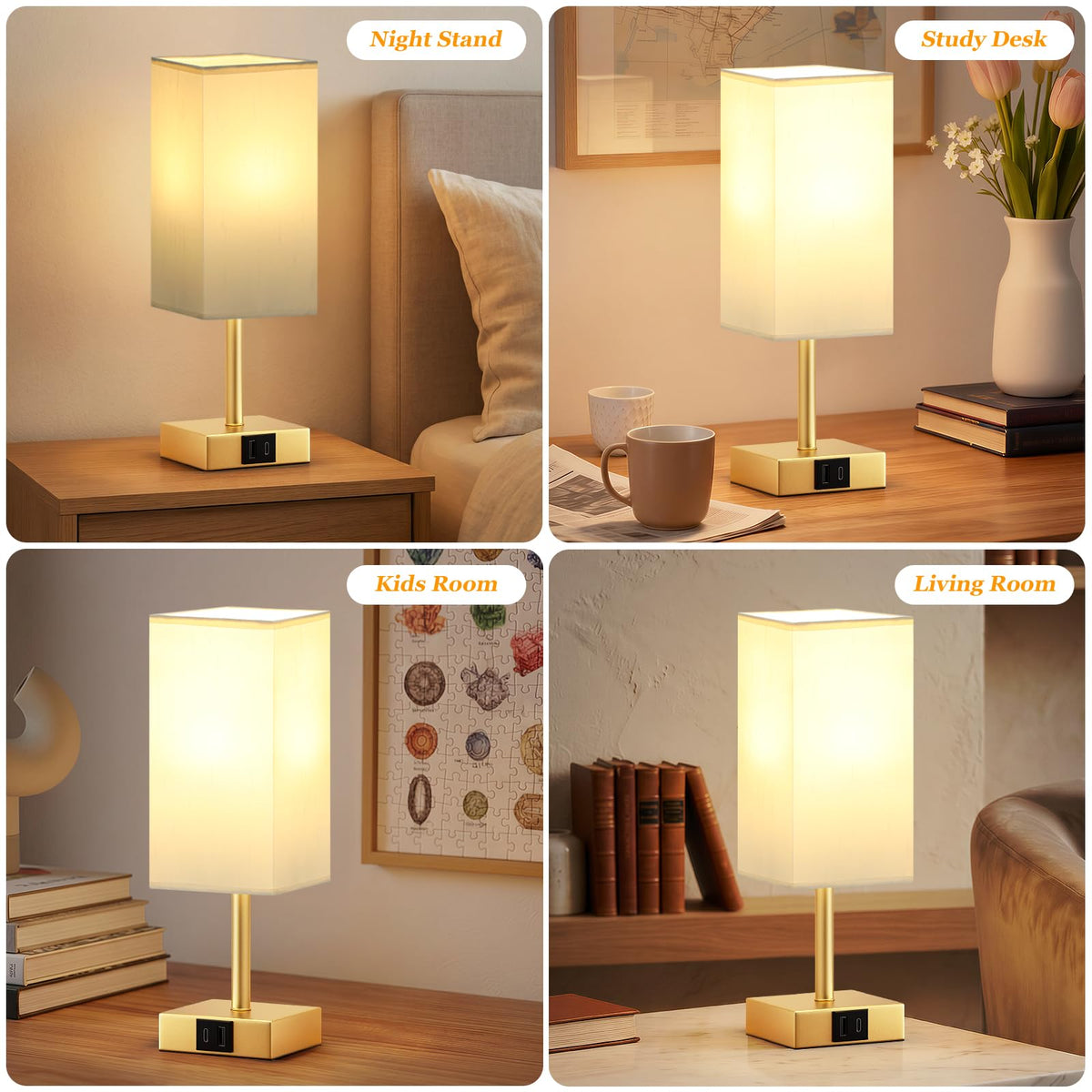 Pink Touch Lamp, Bed Lamp with Dual USB Charging Ports, Pink-Base (Bulb Included)