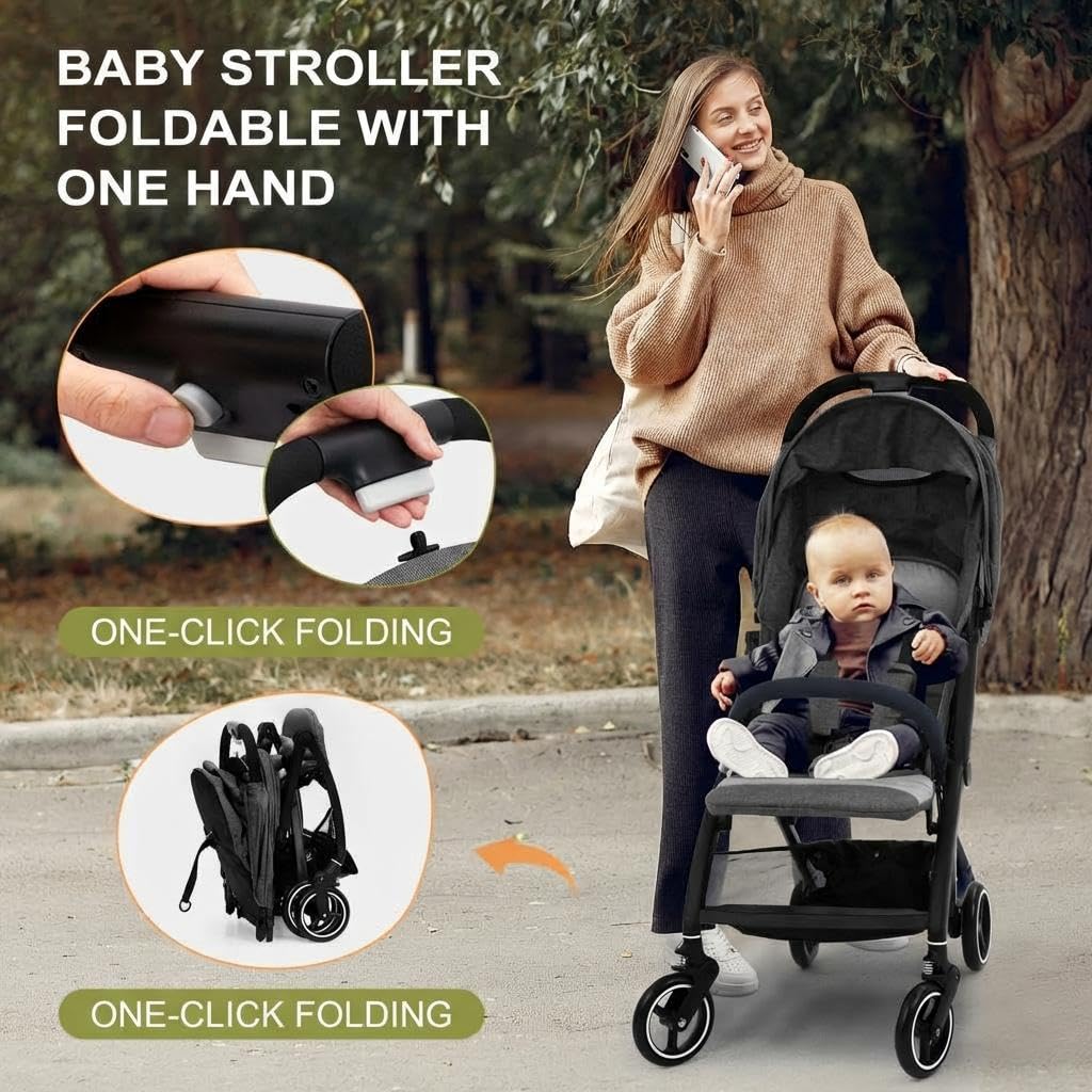 Lightweight Pushchair, Travel Stroller with 3 Recline Positions, Fully Reclining From Birth Up to 22 kg, Baby Stroller with Cup Holder & EVA Shock Absorbing Wheels, One-Click Foldable for Easy Carry-B