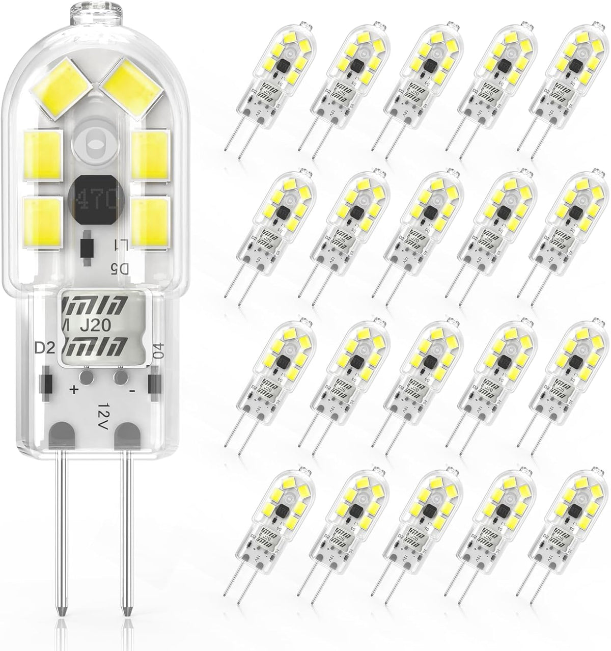 2W G4 LED Bulbs Warm White 3000K, Replacement 20W Halogen Bulb, Non Flicker AC/DC 12V Energy Saving G4 LED Capsule Light Bulbs, Non-Dimmable, 10 Pack