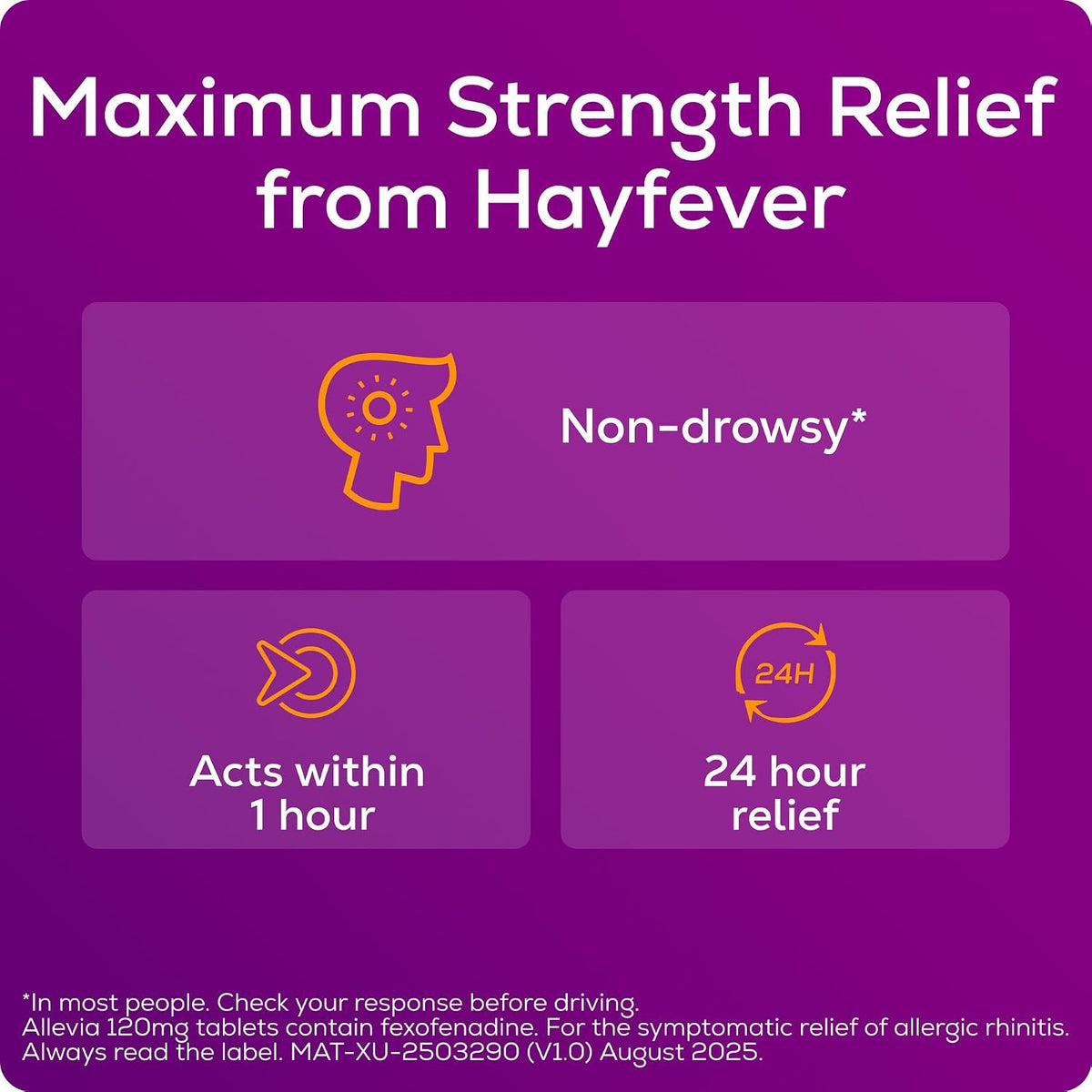 Allevia Hayfever Allergy Tablets 120mg Fexofenadine Antihistamine, 30 cts